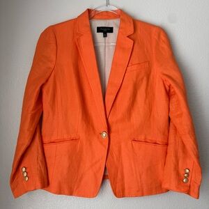 Talbots Blazer Womens 12P Orange Linen Preppy Nautical Gold Button Tropical